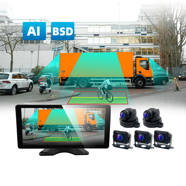 10,36 inch Màn hình 5Ch Máy ảnh âm thanh Báo động ánh sáng BSD Hệ thống máy ảnh xe tải AI