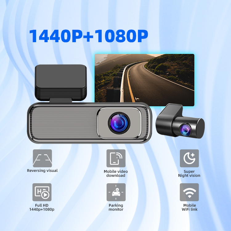 Wi -Fi 2K+1080p 듀얼 채널 자동차 비디오 레코더 1.47 인치 IPS 화면 카메라 DVR DASHCAM