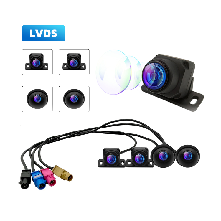 LVDS 케이블 4 웨이 자동차 카메라 키트 3D Panorama 360 자동차 카메라 