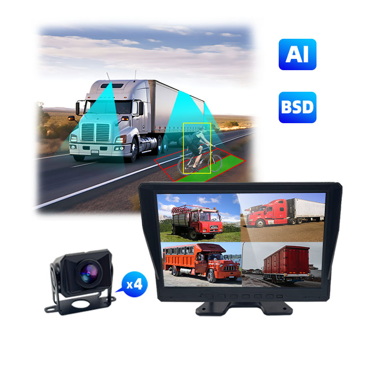 가청 경보가있는 음성 제어 모니터 -BSD 1080P AHD 트럭 4 채널 차량 카메라