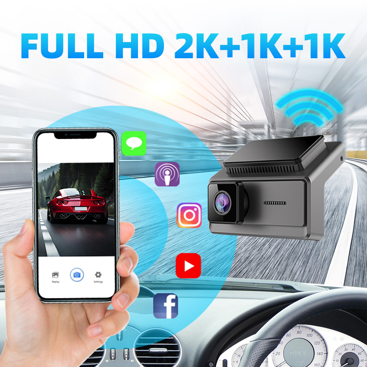 3 카메라 2K+1080p+1080p 비디오 레코더 Wi -Fi 앱 제어 자동차 DVR 대시 캠 