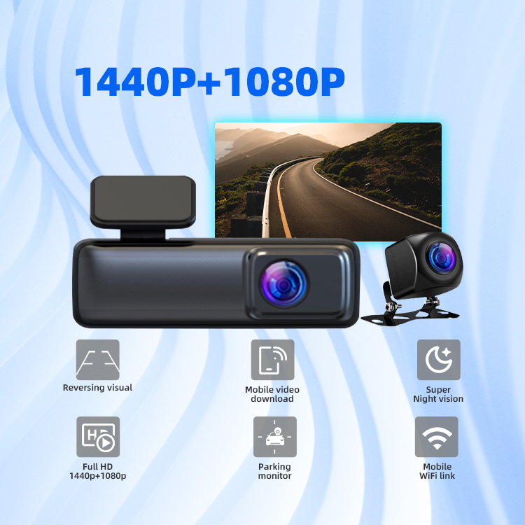 Wi -Fi 2K + 1K 자동차 DVR 대시 캠 듀얼 렌즈 리어 뷰 비디오 레코더 지원 256GB